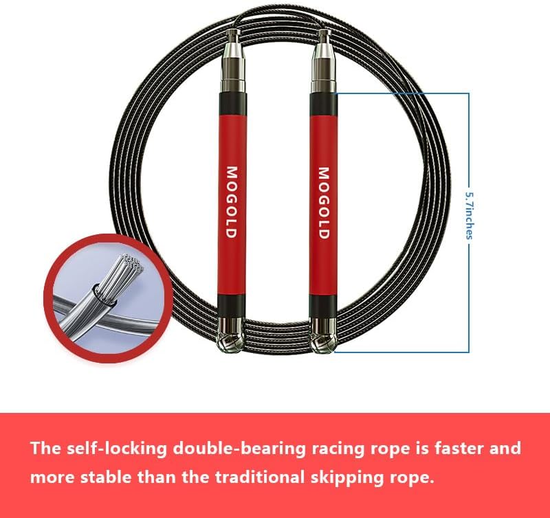 MOGOLD 2-in-1 Speed Rope: 2mm for Boxing/MMA & 3mm for CrossFit - Tool-Free Adjustable Cable System with Dual Bearings - Sweatproof Hybrid Grip for High-Intensity Training - Image 2